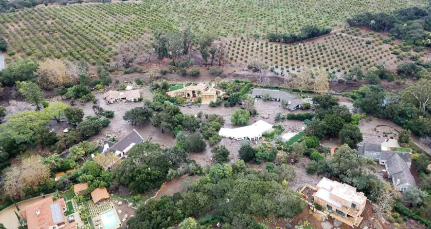 Montecito mudflow aerial