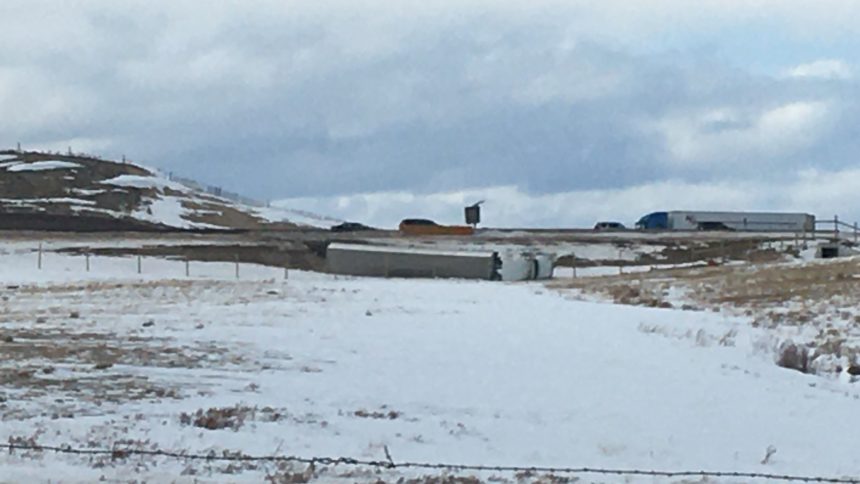 Overturned semi on I-25 Cropped