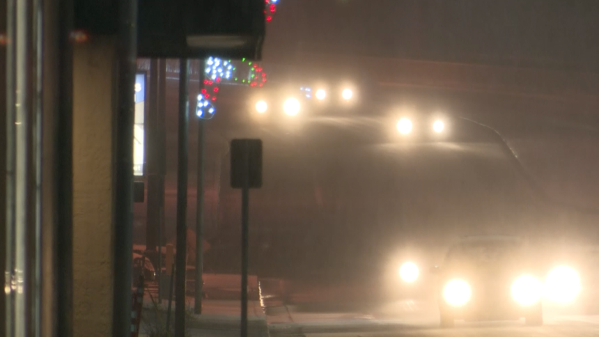 Cars driving in Pueblo during Sunday's snow storm