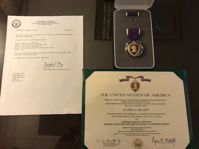 CPL Norvin D Brockett Purple Heart