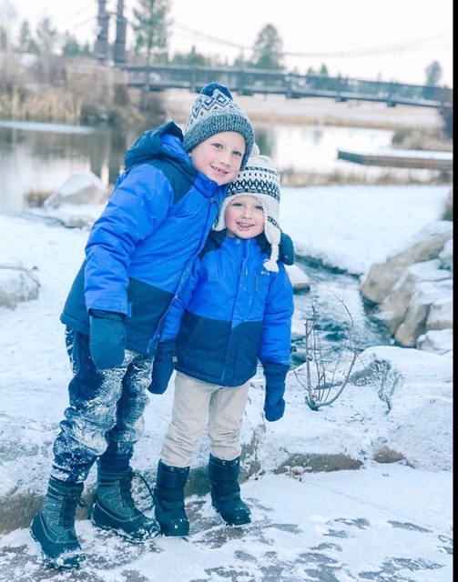 Grandkids wake up to snow Sunriver Collette Vale