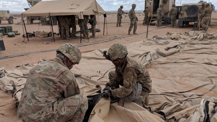 Soldiers from the 2nd Brigade work to break down the Tactical Operations Center, or TOC, during Strike Focus. (Photo: David Burge/special for KVIA.com)