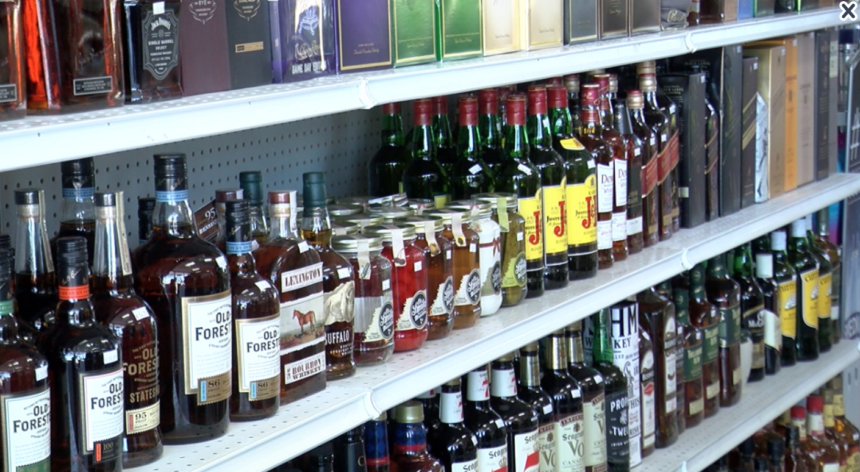 liquor bottles on store shelves
