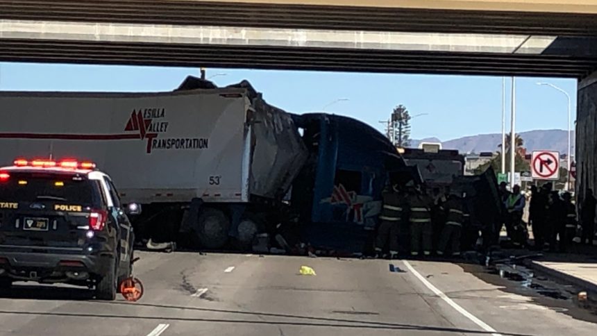 Caught on video: Semi-truck runs off I-10 and crashes under a Las
