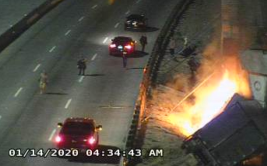 semi-truck fire on I-10 east