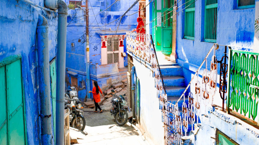 A view of a narrow street in the blue city