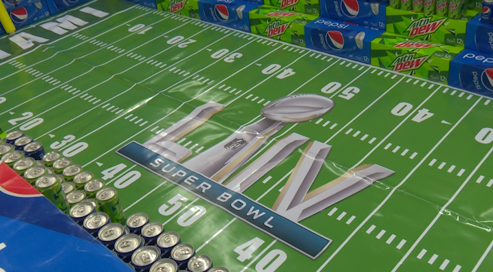 Super Bowl grocery store decorations