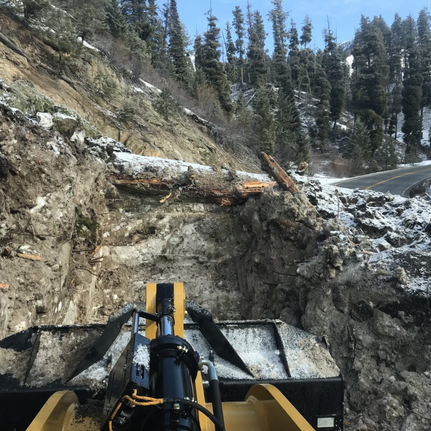 Highway 21 cleanup19_Rock and dirt from landslides nad to be loaded into dump trucks and hauled off. This slide had an estimated 400 cubic yards carried away.