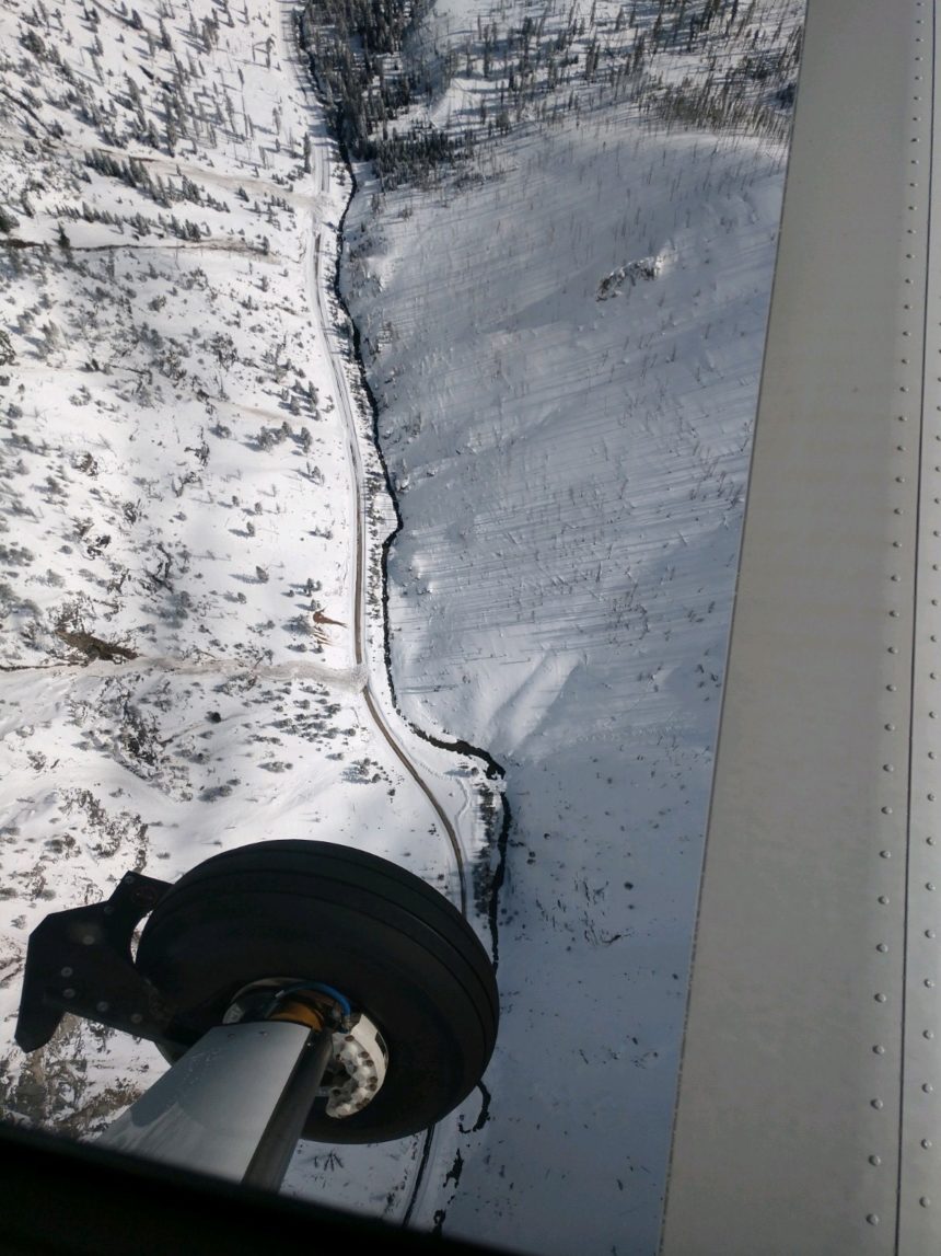 Highway 21 cleanup5_An aerial survey shortly after the March 31 earthquake showed where slides hit ID-21.
