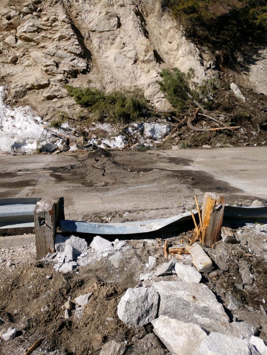 Highway 21 cleanup9_A boulder blew right through this section of guardrail.