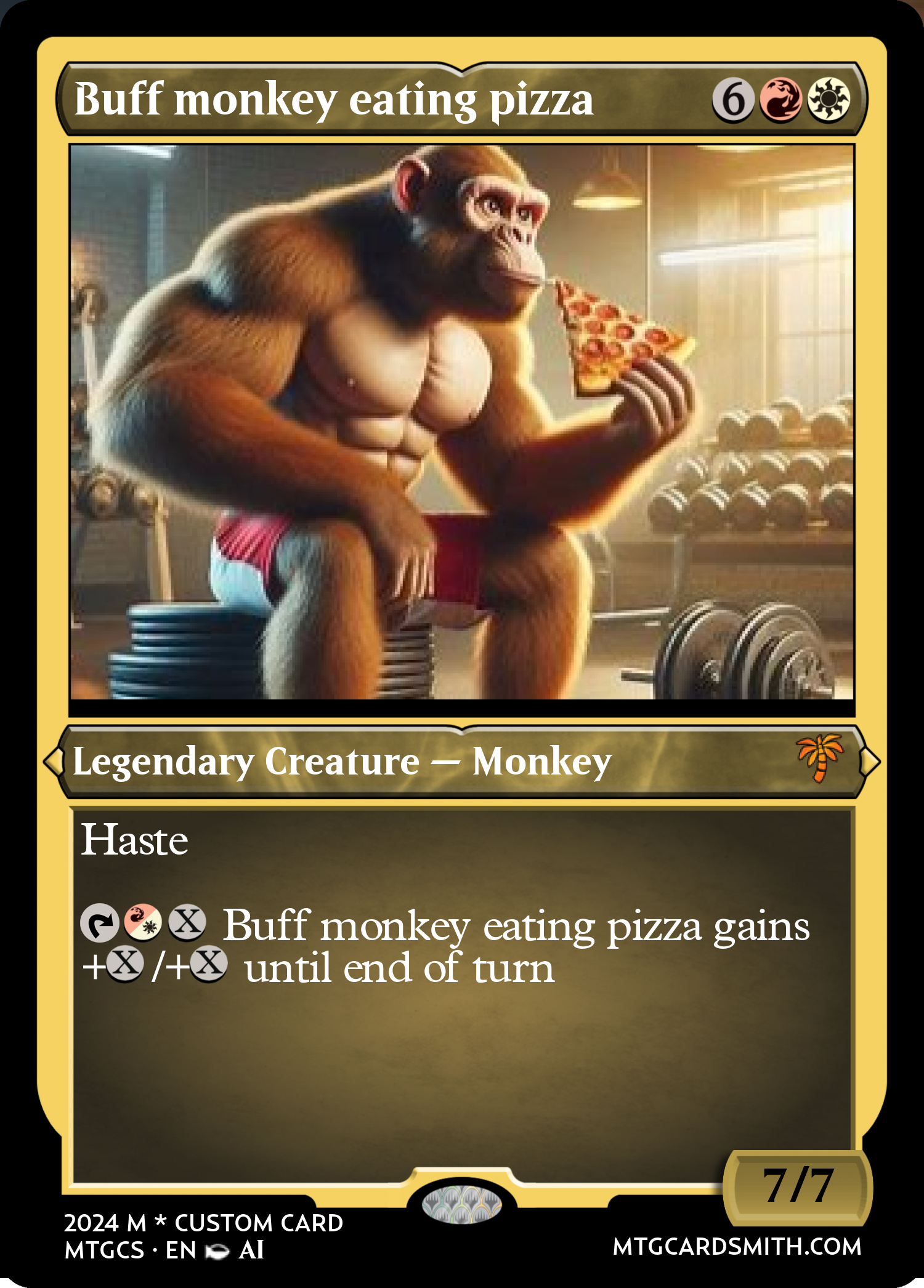 Buff monkey eating pizza