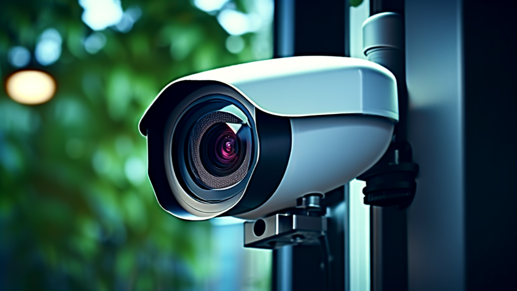 A home security camera mounted on a wall, illustrating surveillance.