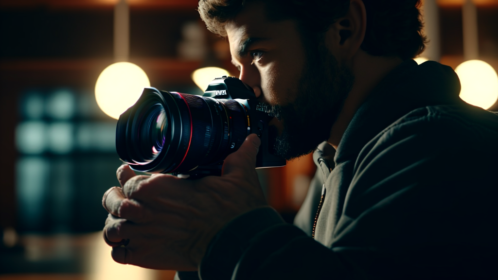 A photographer choosing between a prime lens and a zoom lens.