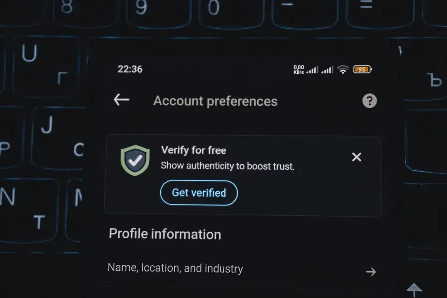 Tela de celular exibindo um alerta de verificação de conta Tela de celular exibindo um alerta de verificação de conta