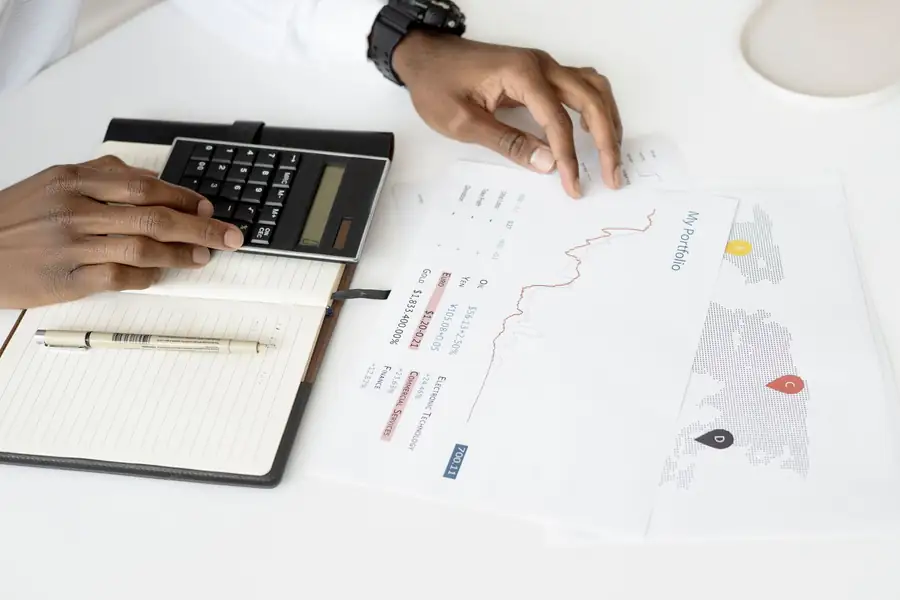 Pessoa preenchendo uma planilha de investimentos no computador