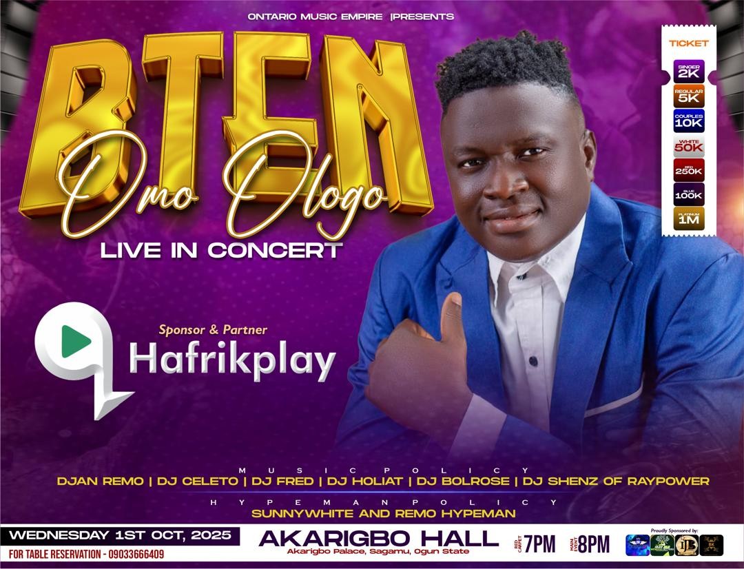Hafrikplay Partners with Rising Afrobeats Star BTEN as Official Sponsor of His October 1st Concert