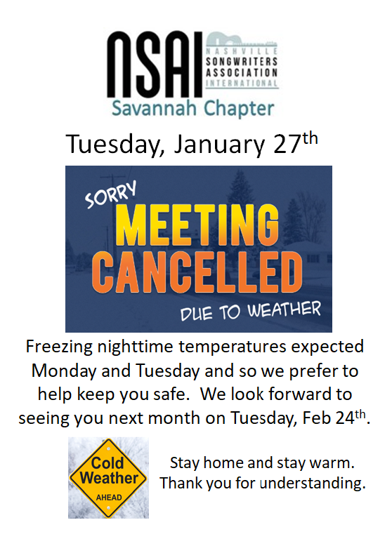 January Meeting Canceled