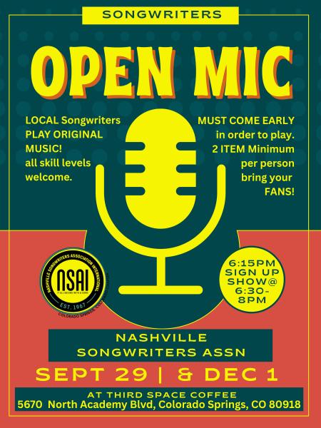 OPEN MIC AT THIRD SPACE SEPT AND DEC
