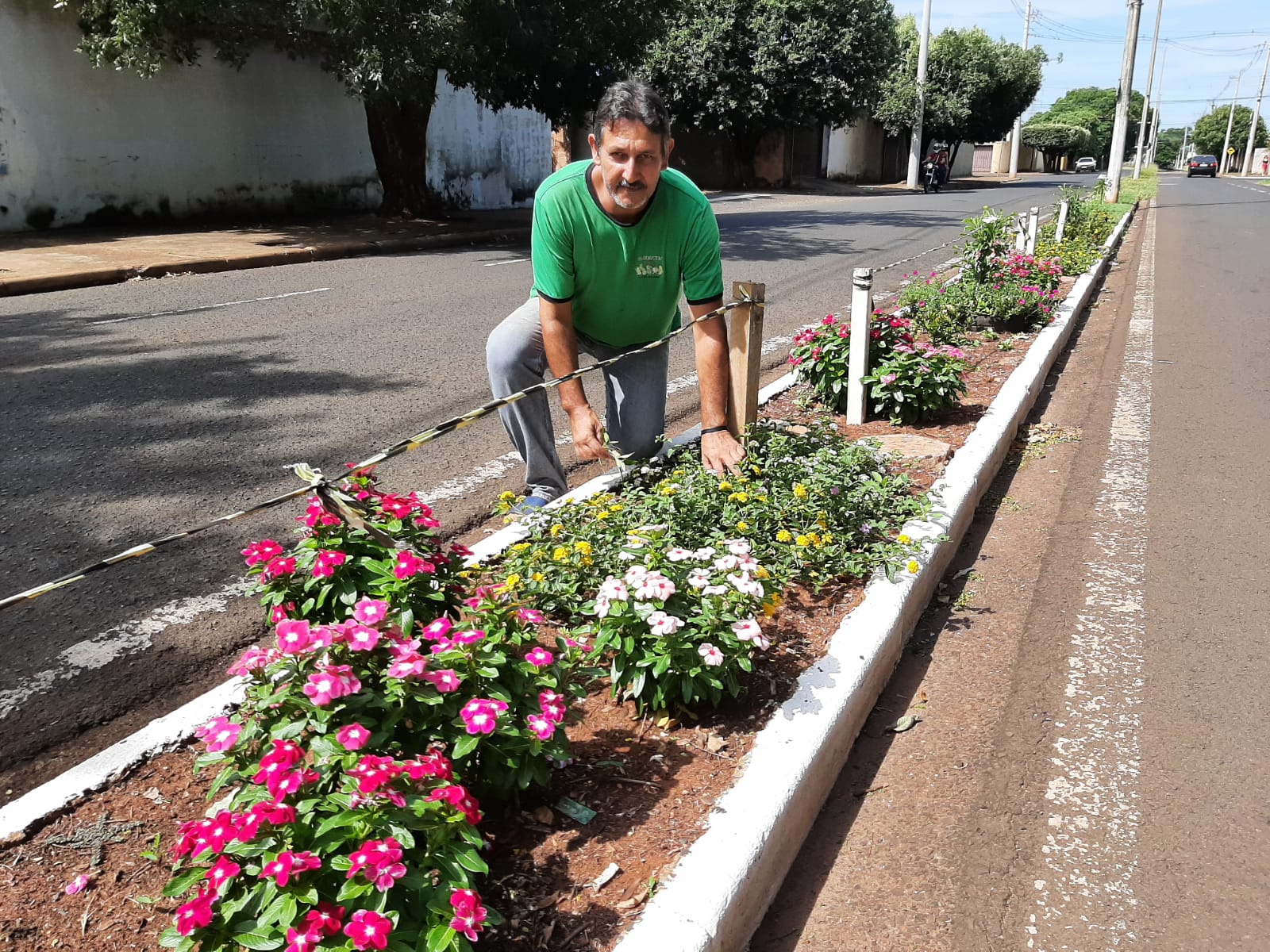 Barretense dá exemplo ao cuidar de canteiro central
