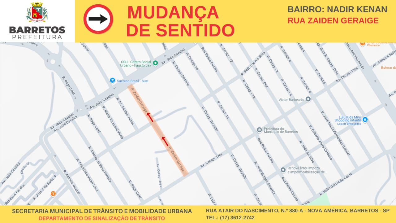 Secretaria muda trecho de via para sentido único no Nadir Kenan