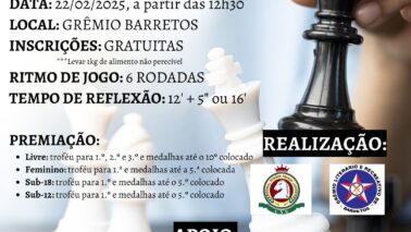 A cidade de Barretos sediar no dia 22, a partir das 12h30, o Circuito Barretense de Xadrez, na sede do Grêmio Literário e Recreativo de Barretos.