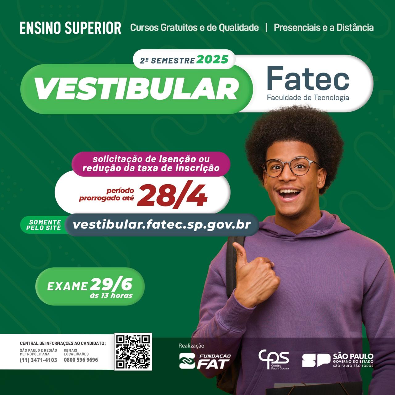Fatec prorroga prazo para pedido de  isenção em vestibular