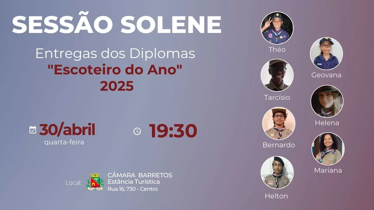 Câmara agenda entrega dos diplomas Escoteiro do Ano