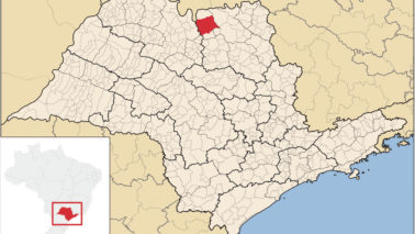 Município de Barretos em destaque no mapa do estado de São Paulo