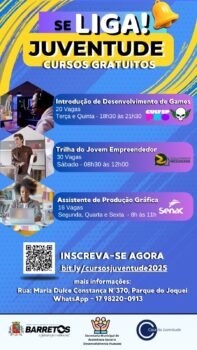 OPORTUNIDADE: 66 vagas distribuídas em 3 cursos estão com inscrições abertas Casa da Juventude abre inscrições para cursos gratuitos