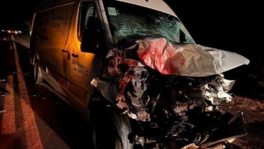 Van fica destruída após atropelar cavalos na rodovia Paulo Borges de Oliveira (Foto: O Diário de Barretos)