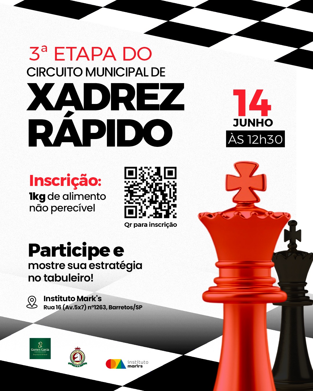 Abertas inscrições para a 3ª etapa do Circuito  de Xadrez