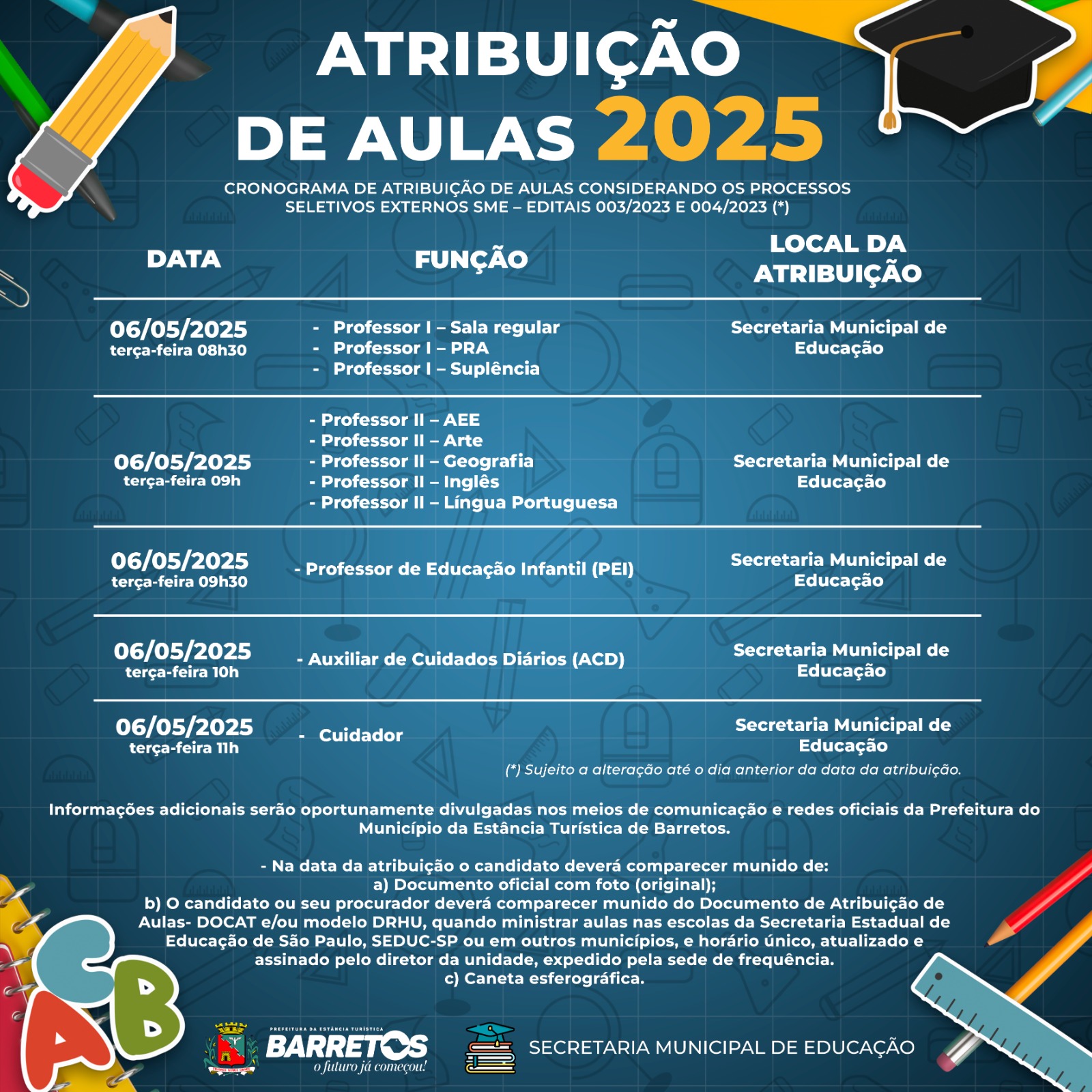 Atribuições para professores, cuidadores e auxiliares na rede municipal