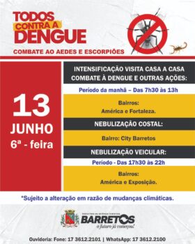 Atividades de prevenção desta sexta-feira foram divulgadas pela prefeitura Atividades de prevenção desta sexta-feira foram divulgadas pela prefeitura