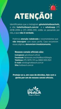 Comunicado oficial divulgado pelo hotel da cidade de Olímpia Comunicado oficial divulgado pelo hotel da cidade de Olímpia
