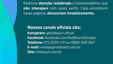 Comunicado oficial divulgado pelo hotel da cidade de Olímpia