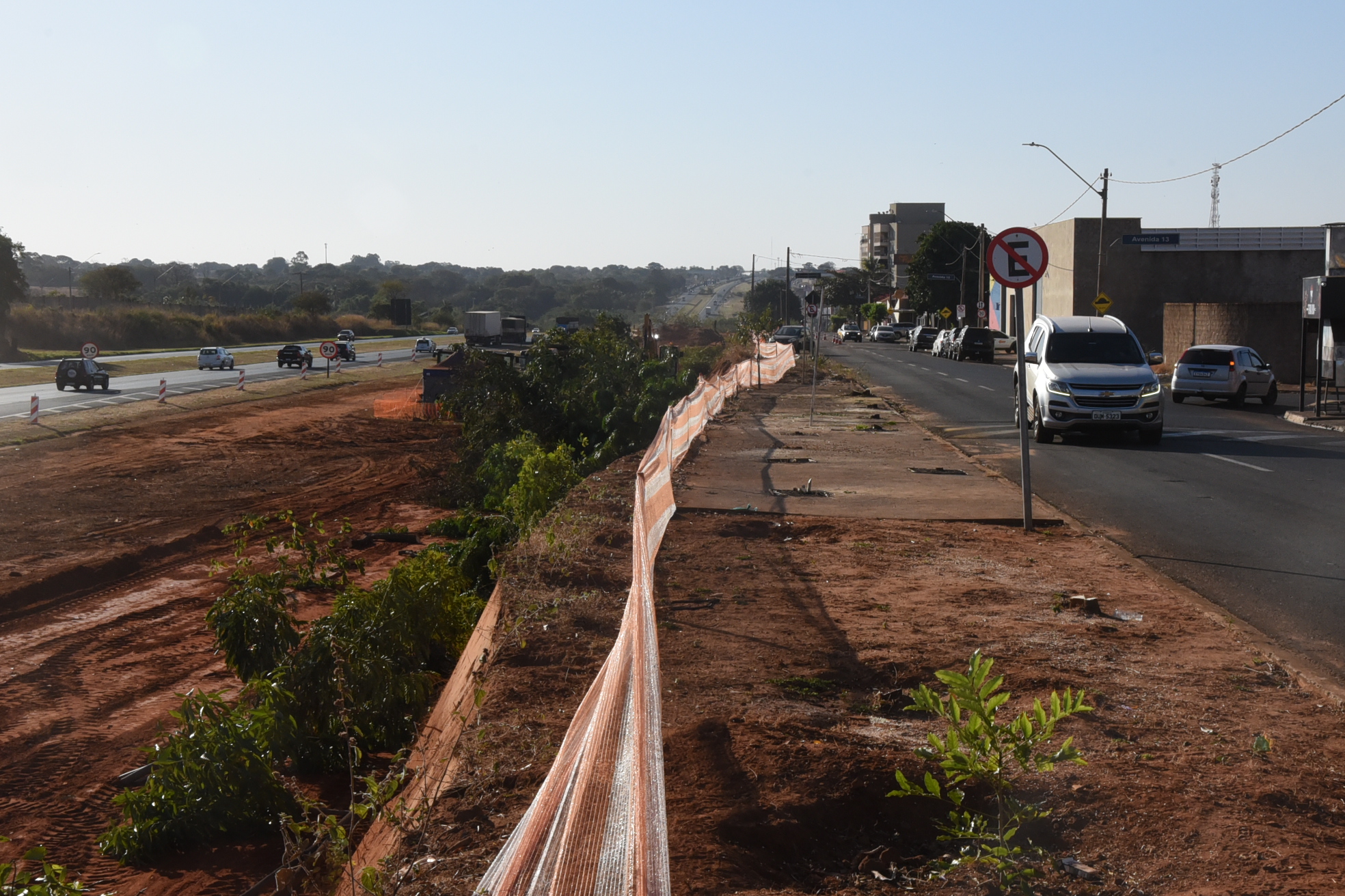 Árvores às margens da rodovia são cortadas para implantação de ciclovia