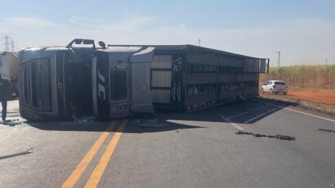 Tombamento de caminhão boiadeiro deixa dois feridos na Faria Lima (Foto: O Diário de Barretos) Tombamento de caminhão boiadeiro deixa dois feridos na Faria Lima (Foto: O Diário de Barretos)