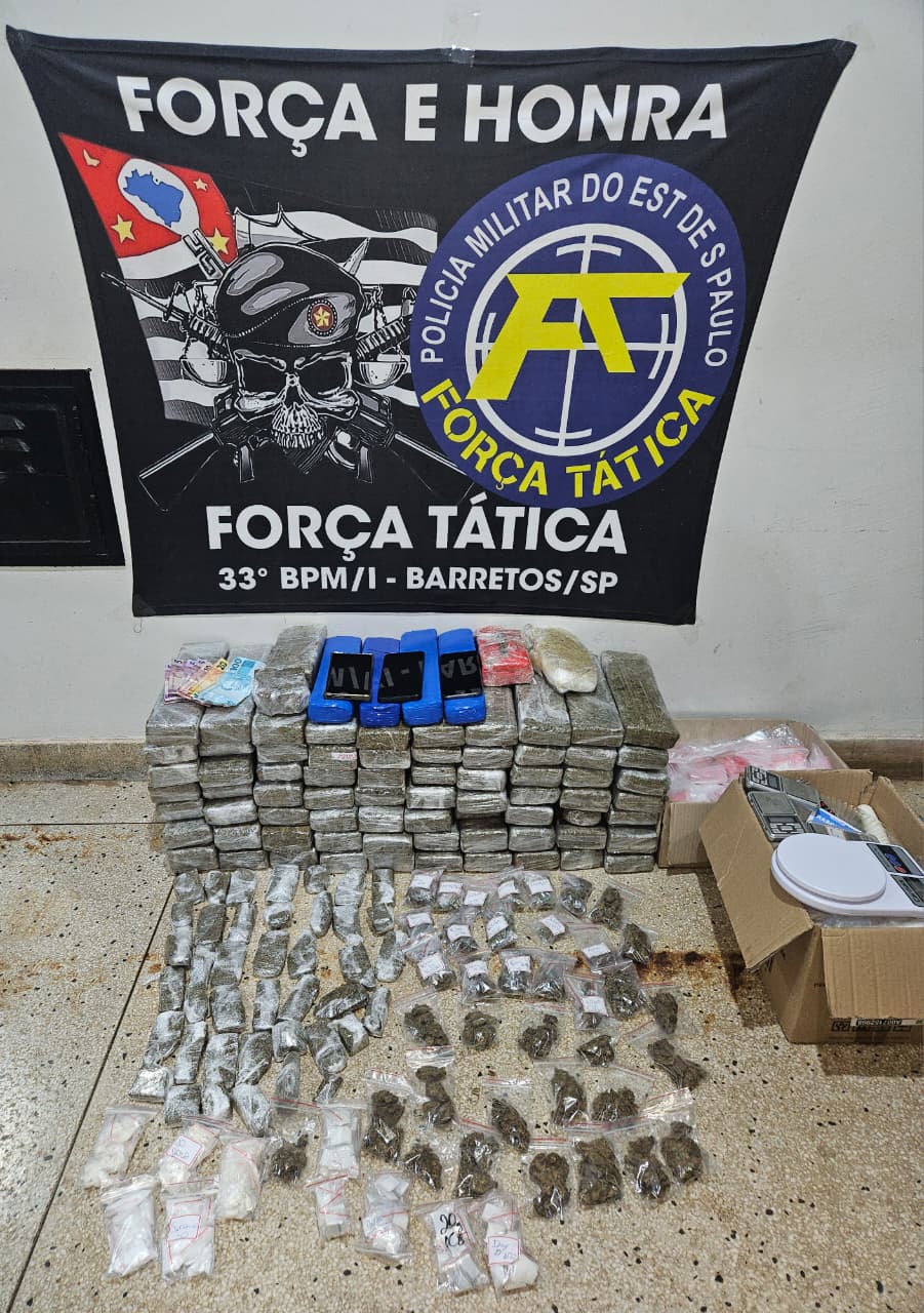 Polícia Militar detém suspeito 55 kg de drogas em Barretos