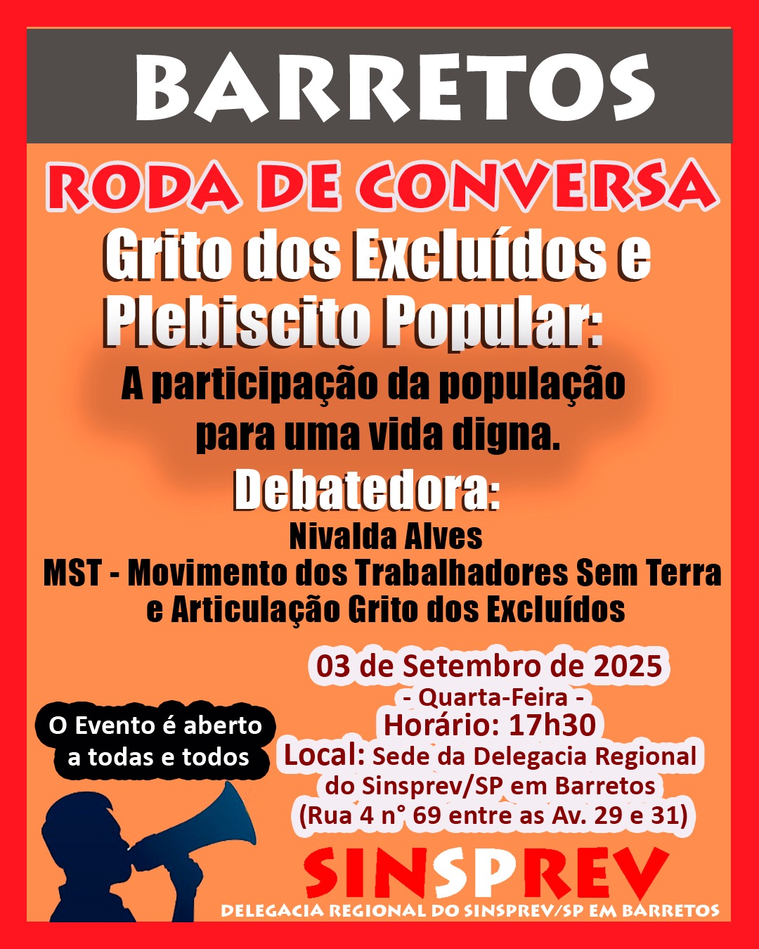 Sinsprev agenda roda de conversa sobre Grito dos Excluídos e Plebiscito Popular
