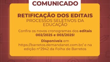 Informações foram divulgadas pela secretraria de Educação de Barretos