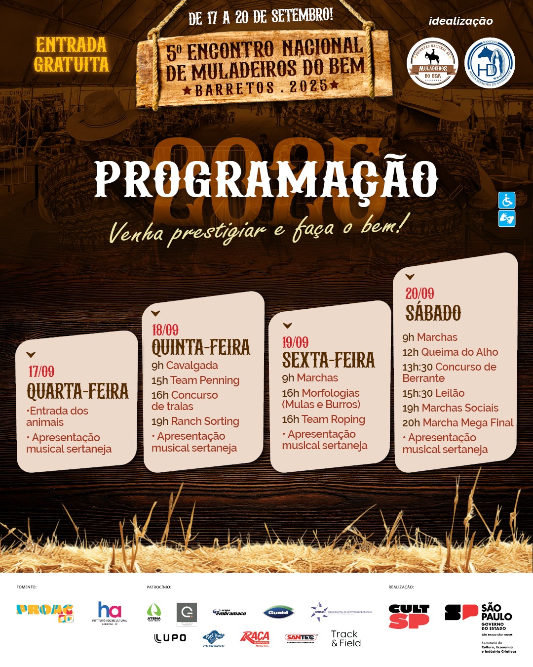 5º Encontro Nacional dos Muladeiros do Bem acontece até o dia 20 de setembro no Rancho Nossa Senhora de Guadalupe