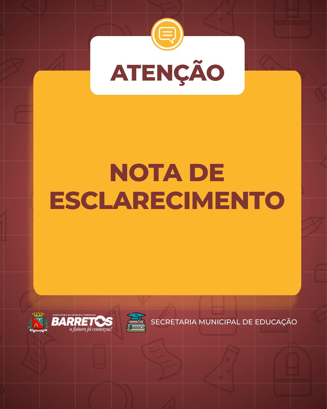 Secretaria informa sobre acidente em escola municipal