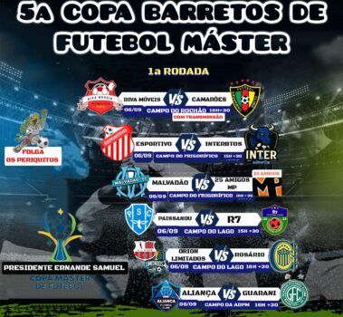 WhatsApp Image 2025-09-02 at 07.12.50 O esportista Ernande Samuel Rosa, presidente da informou que começa no próximo sábado (6), a 5ª Copa Barretos de Futebol Master com seis jogos agendados para os campos do Rochão, Frigorífico, ADPM e Região dos Lagos.