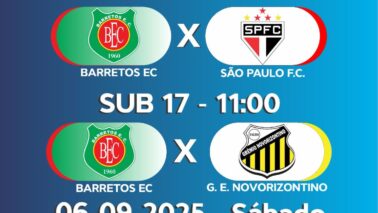 As equipes do Barretos Esporte Clube jogam neste sábado (6), no estádio Fortaleza pelo Campeonato Paulista, categoria Sub-15 e Sub-17 diante de grandes adversários do futebol nacional.