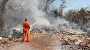 Bombeiros apagam incêndio em entulho e vegetação no bairro Pereira (Foto: O Diário de Barretos)