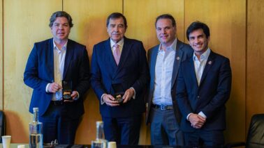 Ministro Frederico Siqueira Filho, José Eduardo Moniz (TVI), Luiz Arthur e Marcelo Monteiro (Foto: AESP/Divulgação)