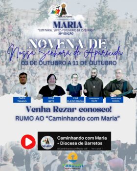 A 39ª edição do Caminhando com Maria será realizada no dia 12 de outubro, às 5h, saindo da Paróquia do Bom Jesus em direção a Cidade de Maria.