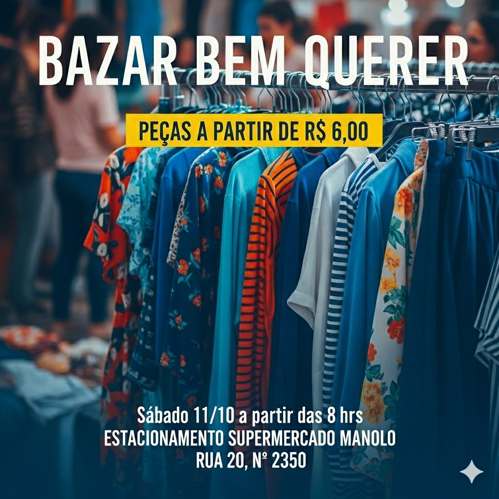 Bazar solidário acontece neste sábado com várias opções