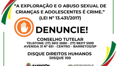 Após a Câmara Municipal de Barretos aprovar uma lei de autoria do vereador Elson Santos (Republicanos) que determina a obrigatoriedade da fixação do cartaz em locais de grande circulação sobre o tema “A exploração e o abuso sexual de crianças e adolescentes é crime”,