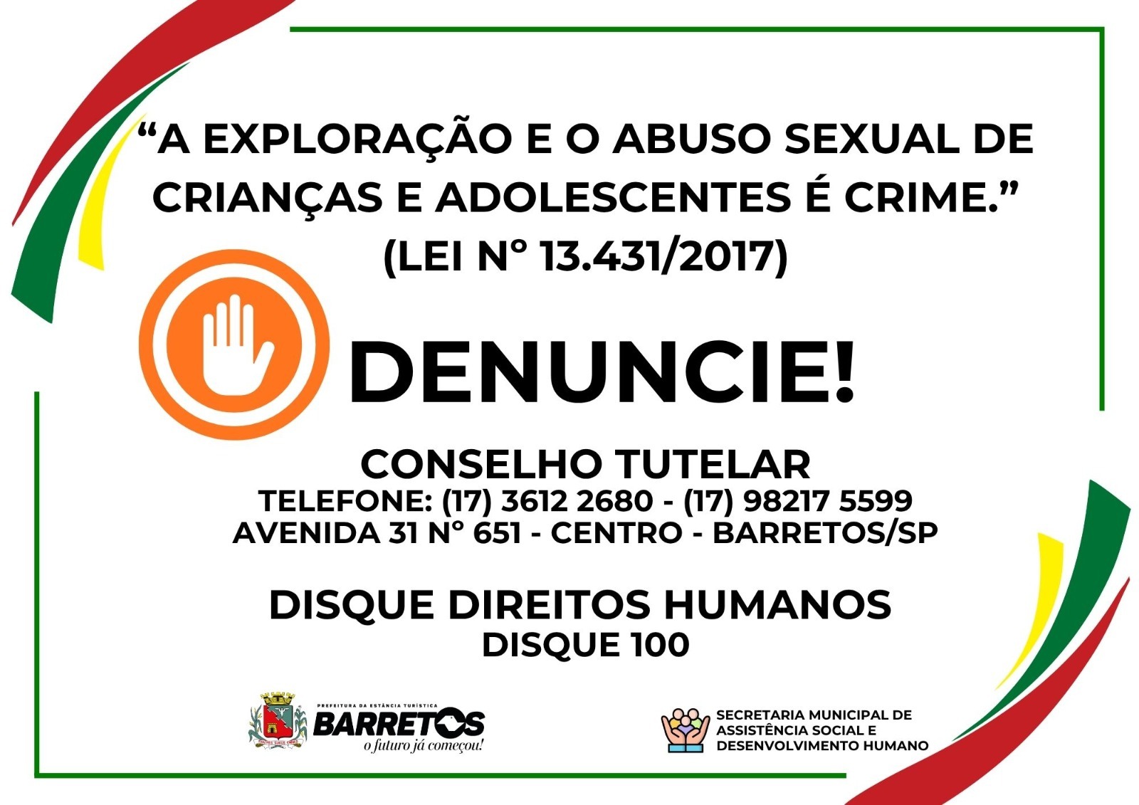 Lei Municipal determina fixação de cartaz alertando sobre abuso sexual
